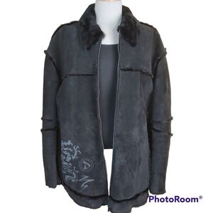 Davoucci suede leather black winter coat size 2X full zip